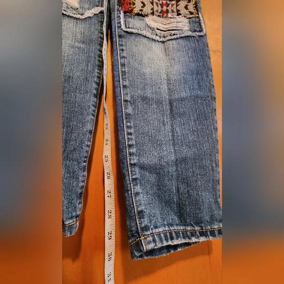 Aztec Boho Hippie Southwest Patchwork Cropped Jeans - Picture 6 of 8